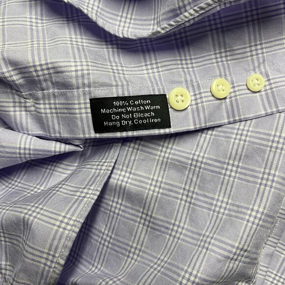 David Donahue Shirt Men's Size 16.5 32/33 Purple Check 100% Cotton Long Sleeve - Picture 3 of 8